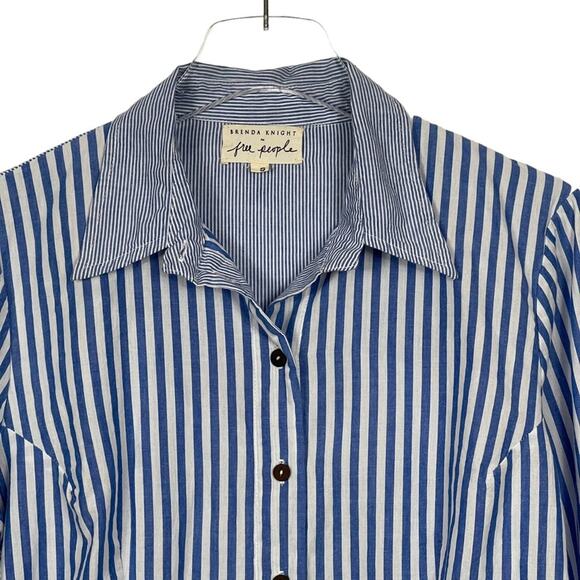 Free People x Brenda Knight Striped Button Front Top Blue White Size Small - Picture 3 of 9